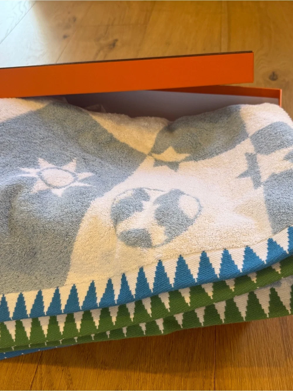 Hermes Blue and White Circus Cotton Bath Towel